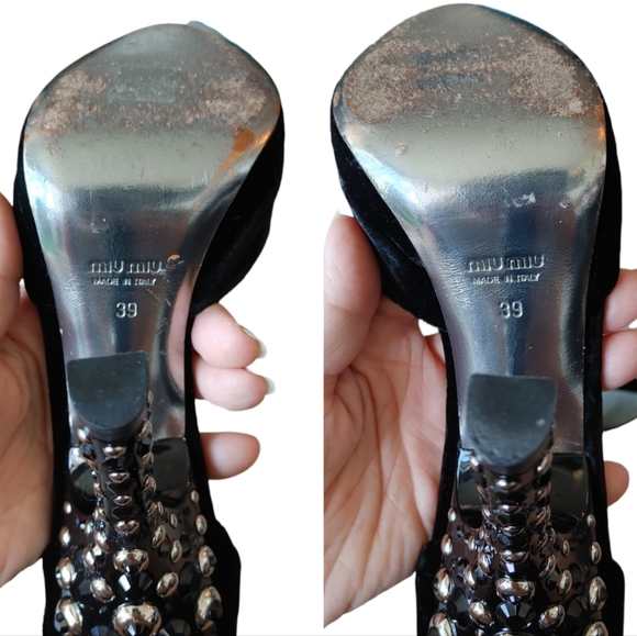 Miu Miu Black Black Suede Crystal Rhinestone Embellish Heels High - Picture 4 of 15